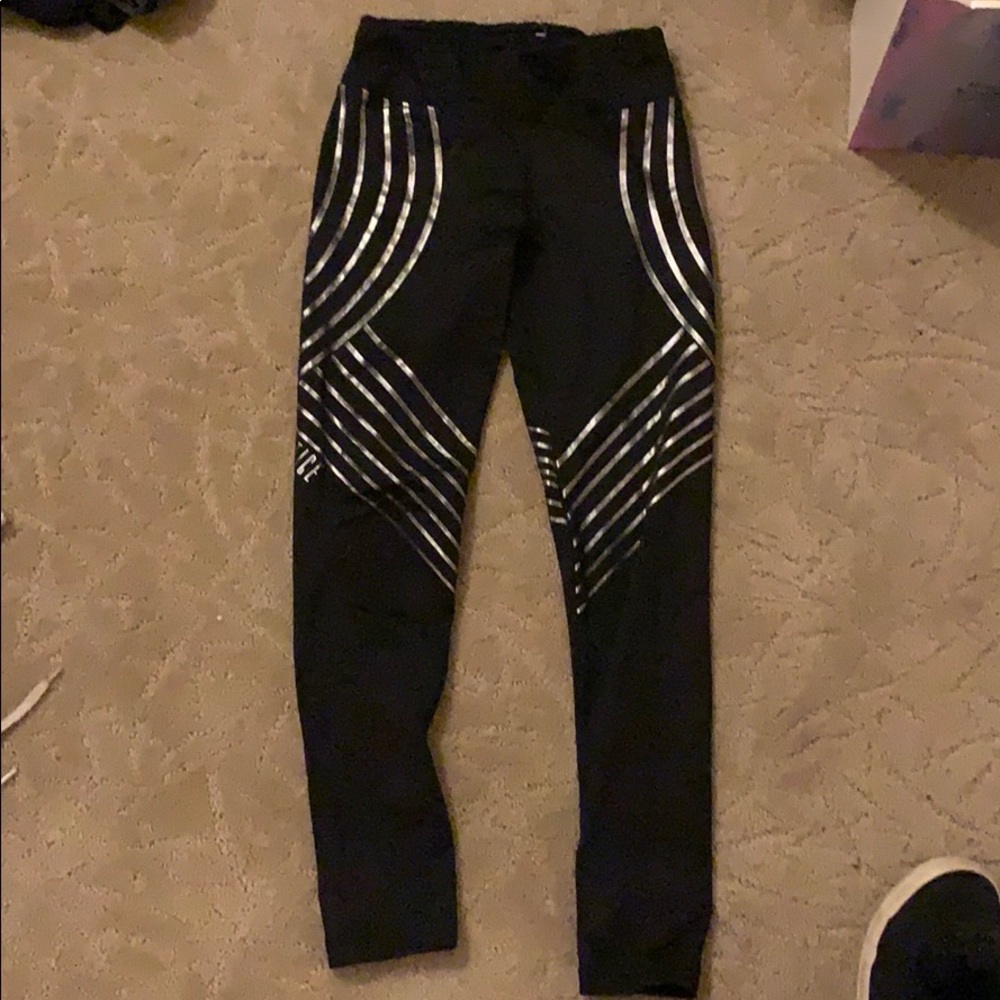 Black Striped Leggings (Justice; Size 10)